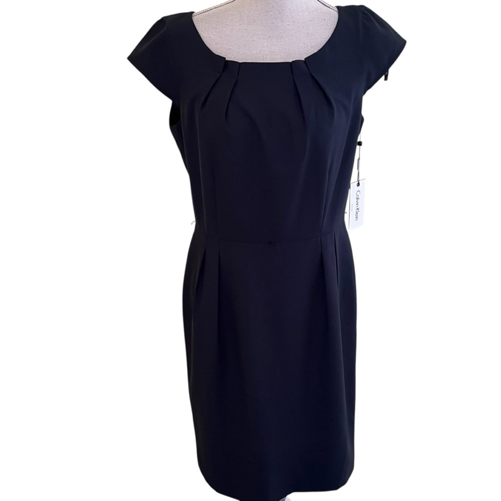 Calvin Klein Deep Navy Blue Cap Sleeve Scoop Neck Sheath Dress 10